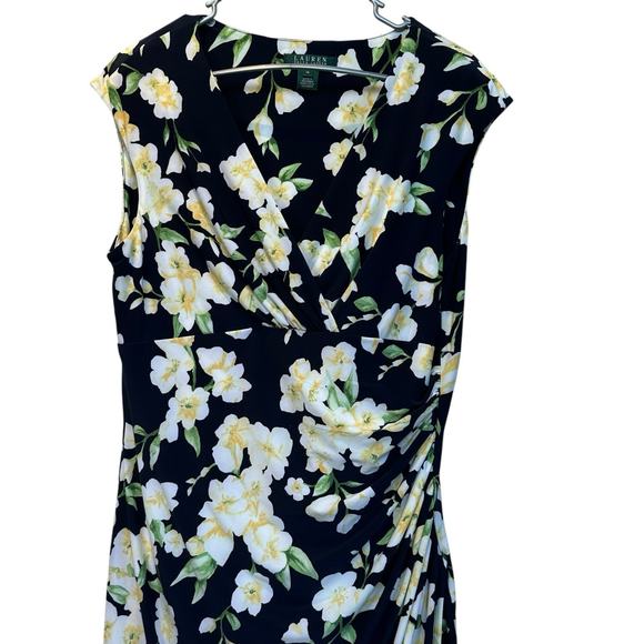Lauren Ralph Lauren Women’s Navy Yellow Floral Pullover Stretchy Dress Size 14 - Picture 2 of 11